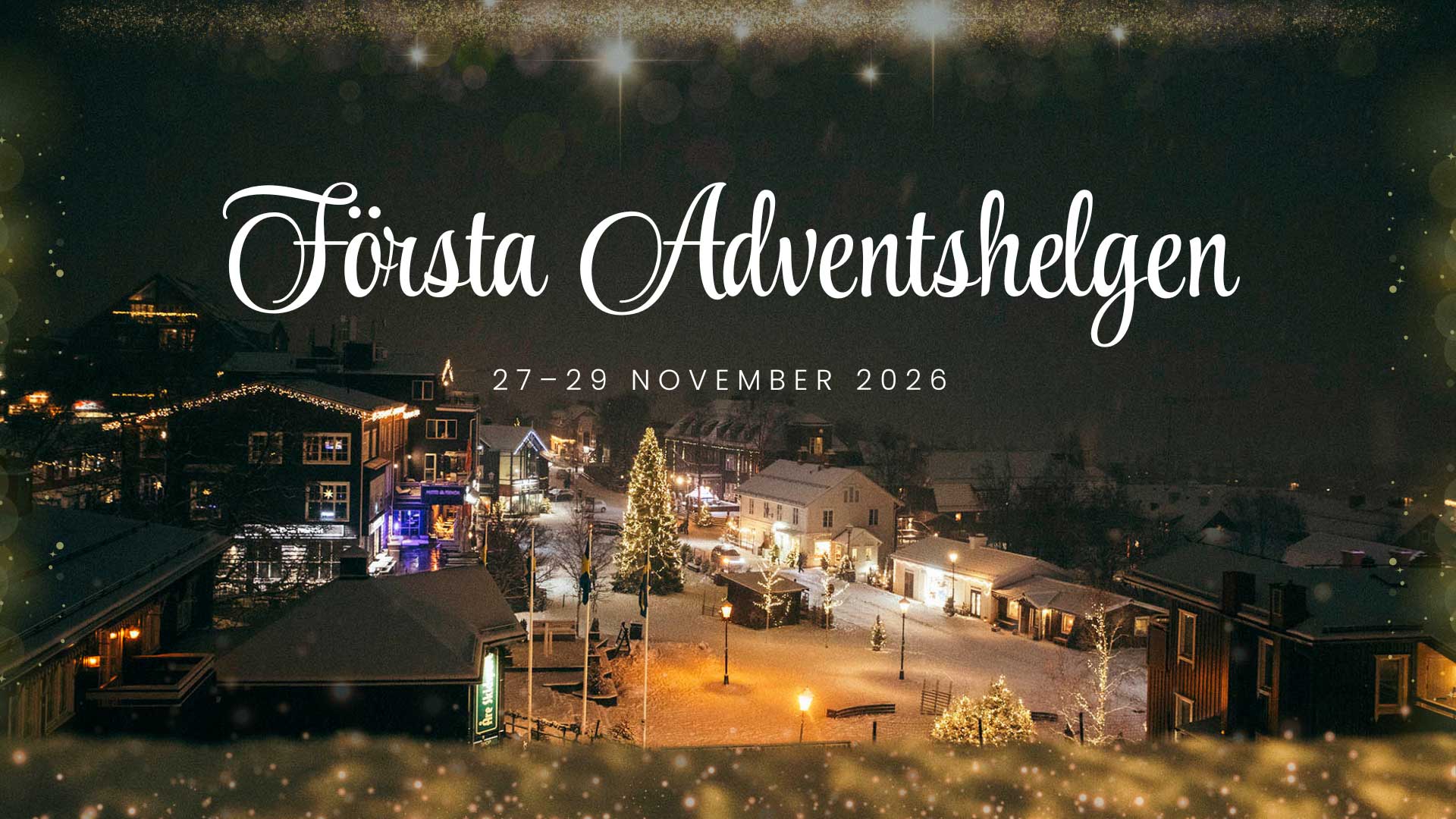 Kvällsvy över Åre torg på vintern