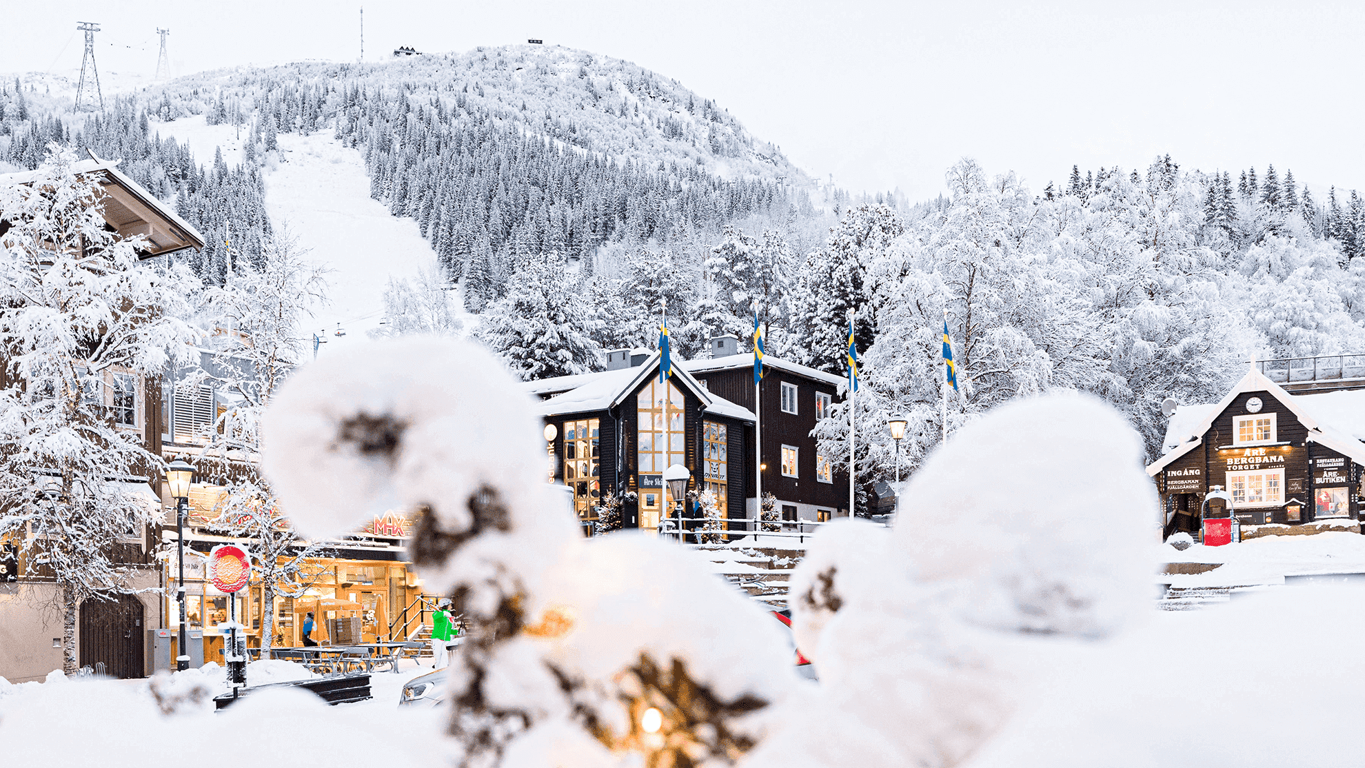 Åre torg täckt med snö
