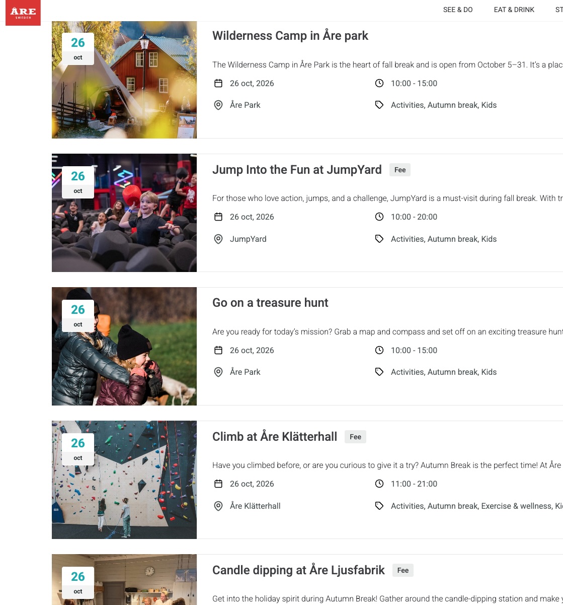 View of events in the calendar